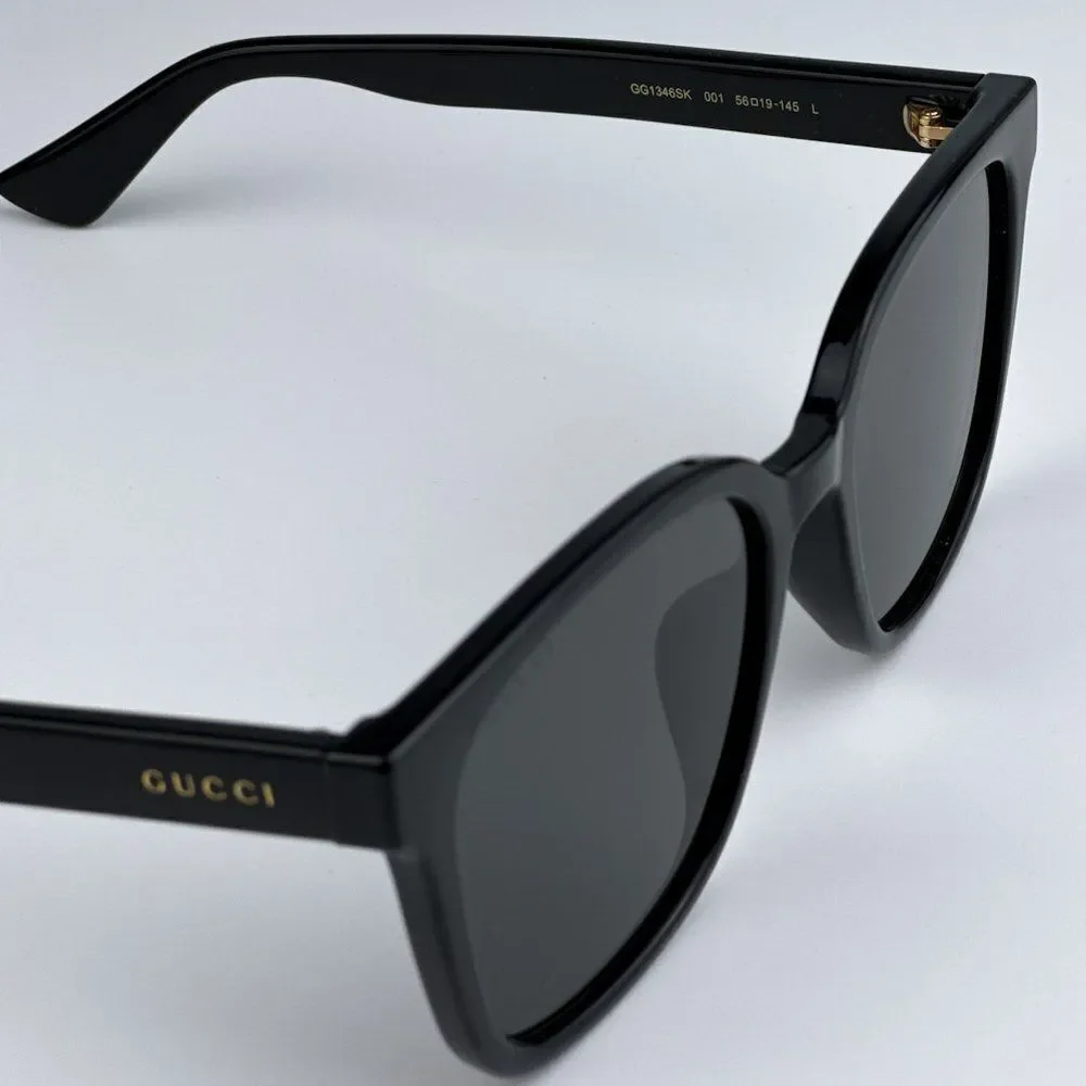 NEW Gucci GG1346SK 001 Black Grey Square Unisex Sunglasses GG 1346SK